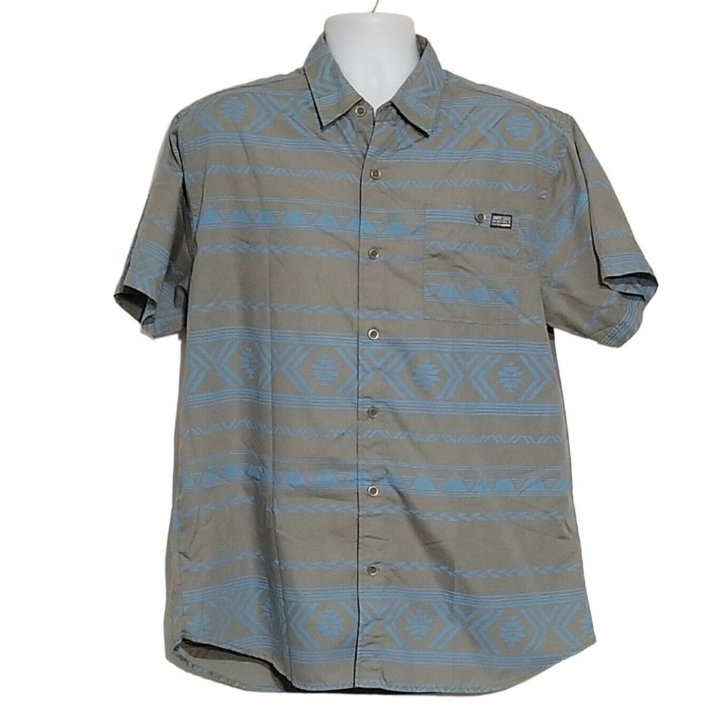 MO7 Most Official Seven Button Up Shirt Mens Extra Large Gray Blue Aztec